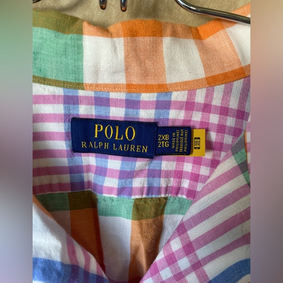 Polo Ralph Lauren Multi-Color Plaid Linen Cotton Blend Button Front Shirt 2XB - Picture 4 of 5